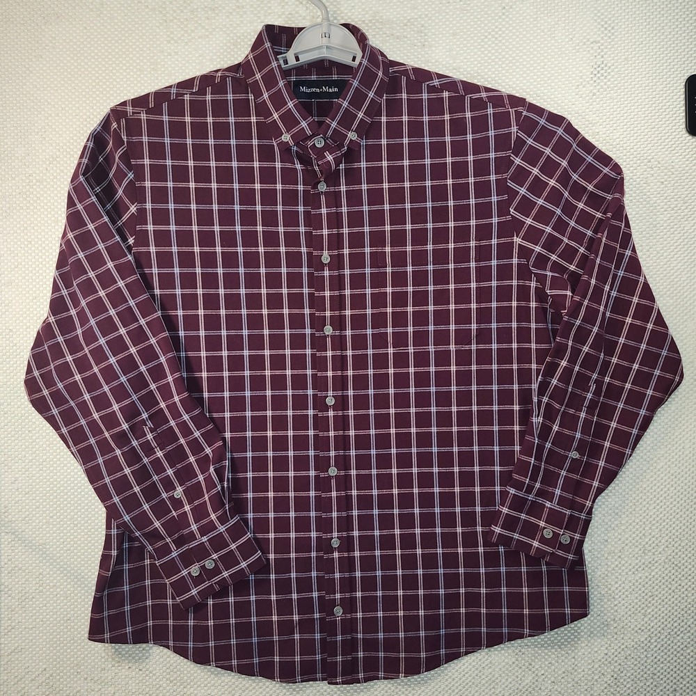 Mizzen Main Flannel Shirt Maroon Plaid Grid Plaid 1WS-1882 Mens XL Heavyweight